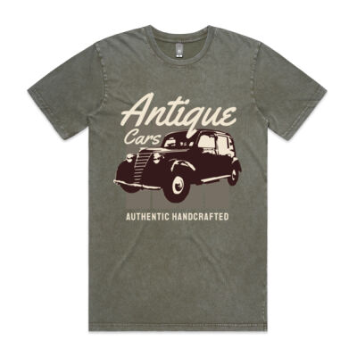 Antique Cars Green - Mens Stone Wash T Shirt Thumbnail